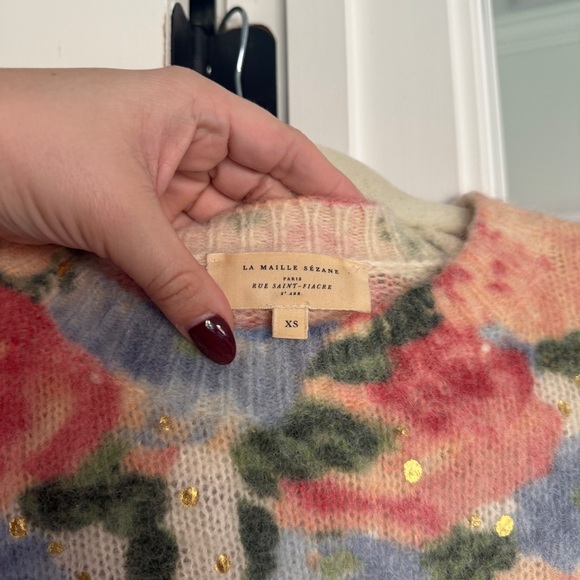 Sezane Mallory floral jumper sweater Crewneck pullover ivory - Picture 3 of 5